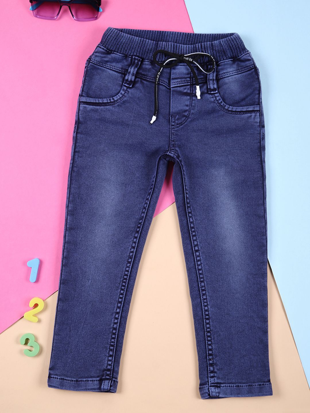 

V-Mart Boys Heavy Fade Stretchable Jeans, Blue