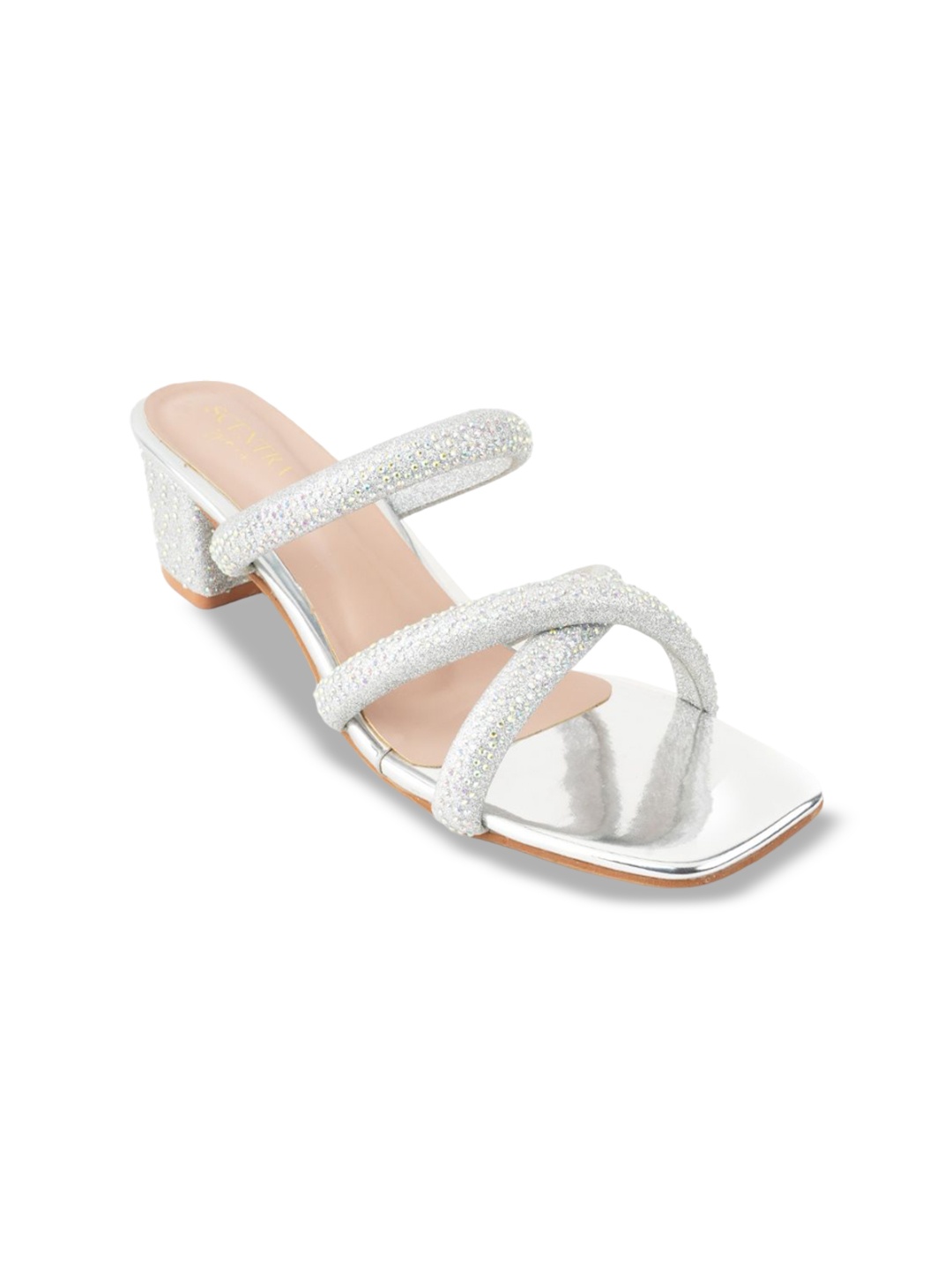 

SCENTRA Women Embellished Party Block Sandals, Silver
