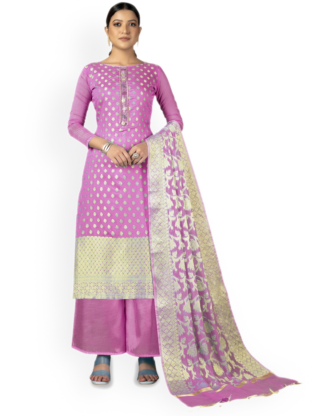 

Maroosh Ethnic Motifs Woven Design Unstitched Dress Material, Pink