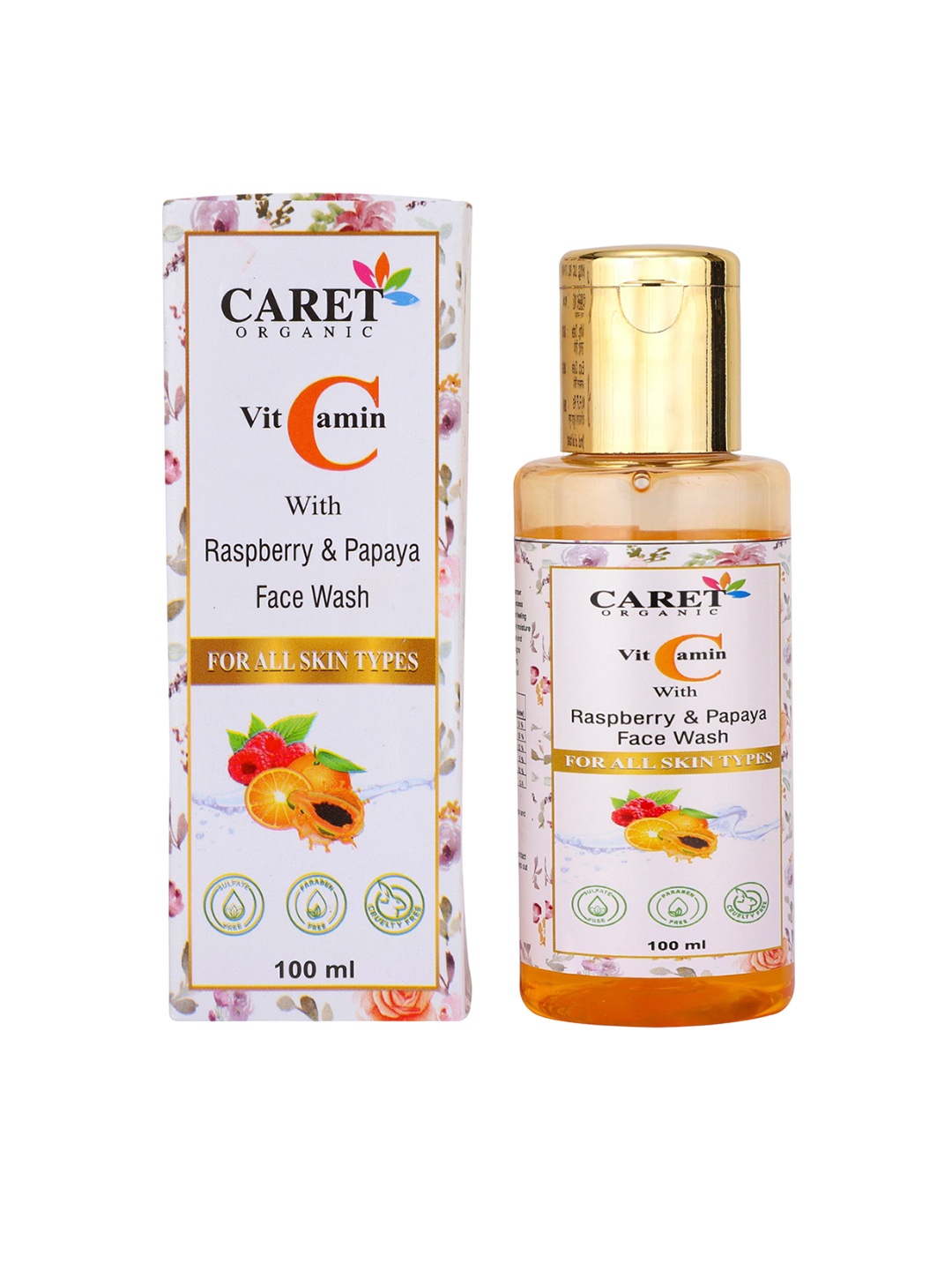 

CARET ORGANIC Vitamin C With Raspberry & Papaya Face Wash For All Skin Type - 100 ml, White