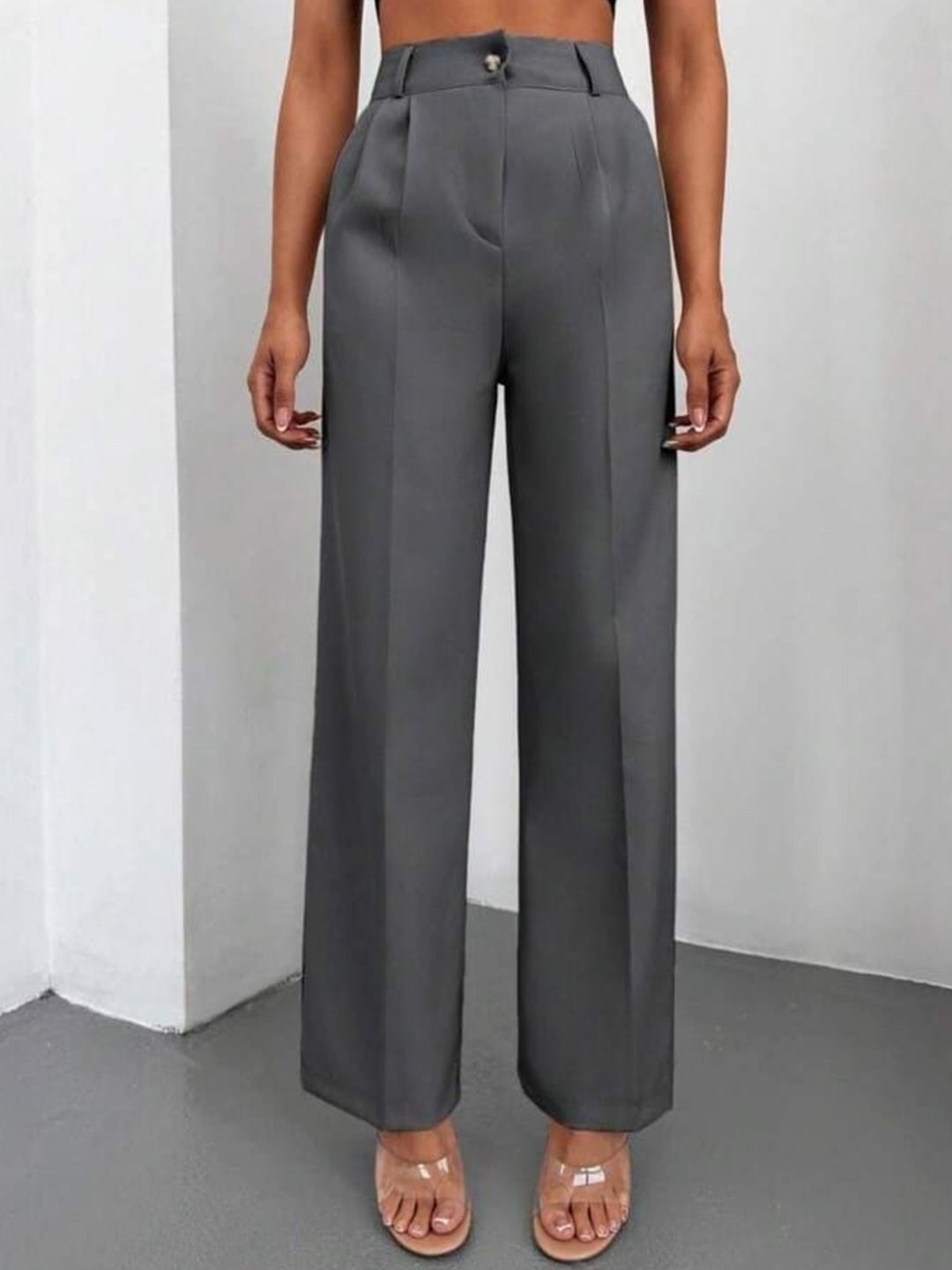 

Next One Women High-Rise Pleated Korean Trousers, Grey