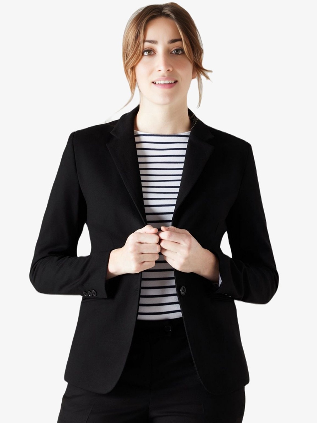 

BAESD Women Notched Lapel Collar Single Breasted Formal Blazer, Black