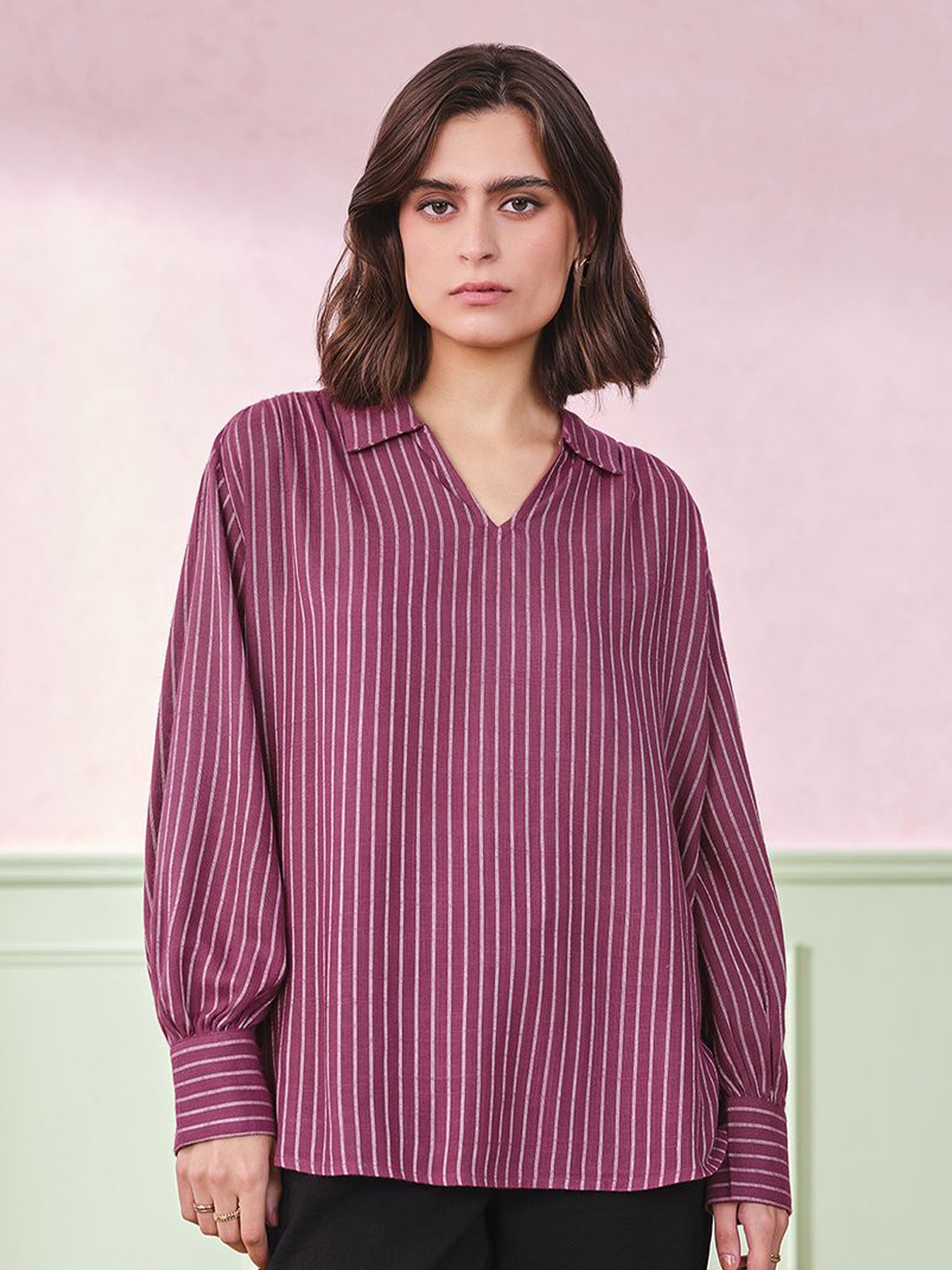 

AND Women Striped Shirt Style Top, Purple
