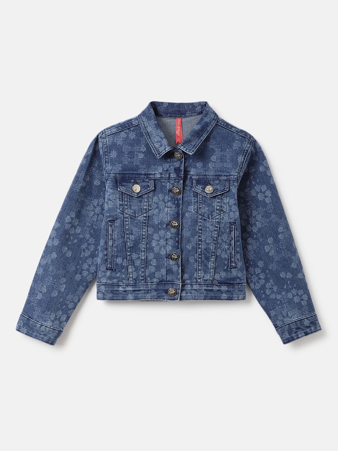 

Blue Giraffe Girls Spread Collar Washed Solid Cotton Casual Denim Jacket