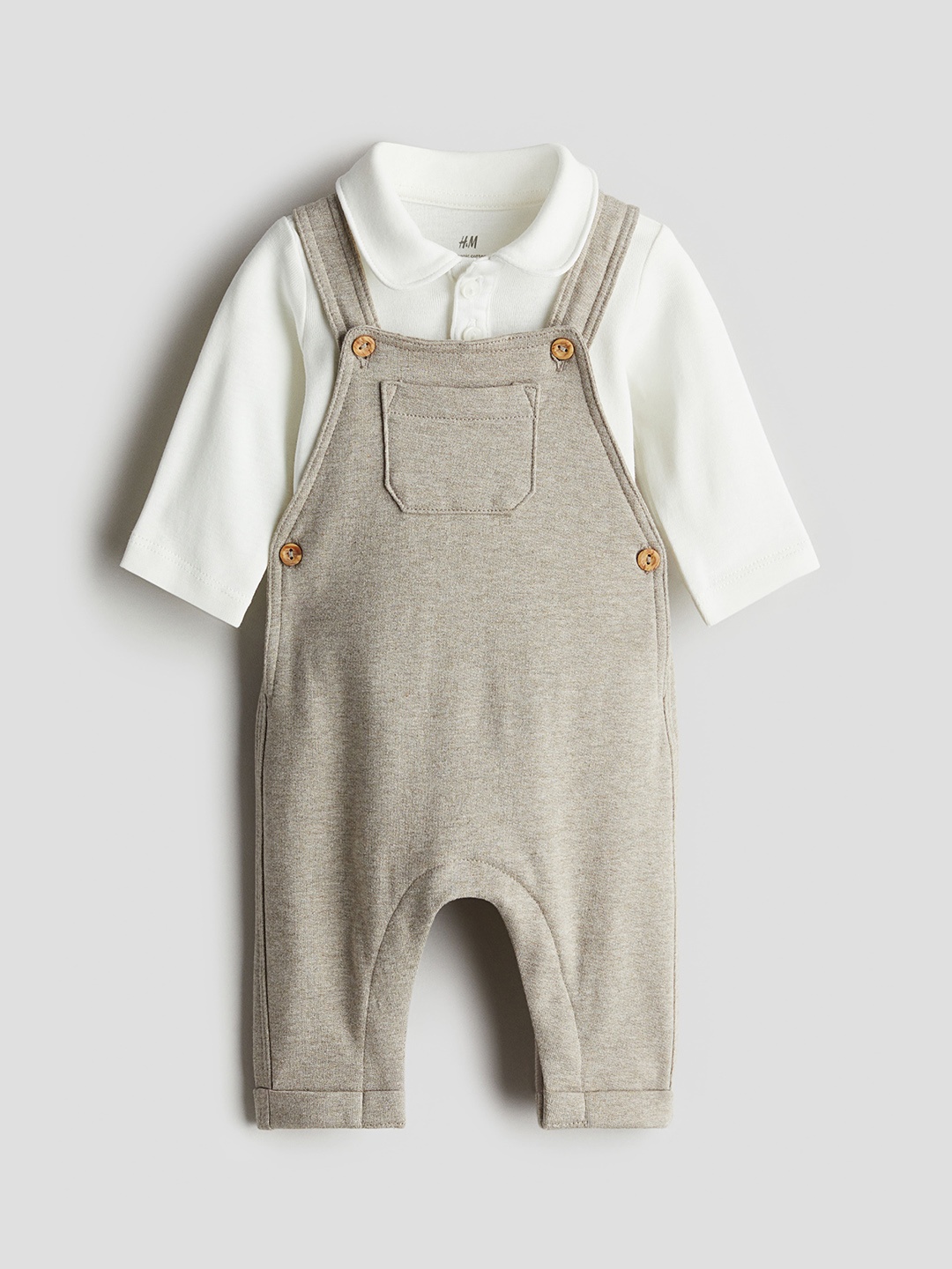 

H&M Infants Girls Long Sleeved Dungaree, Beige