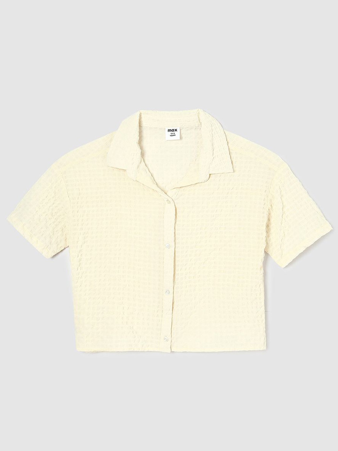 

max Girls Spread Collar Textured Cotton Casual Shirt, Beige
