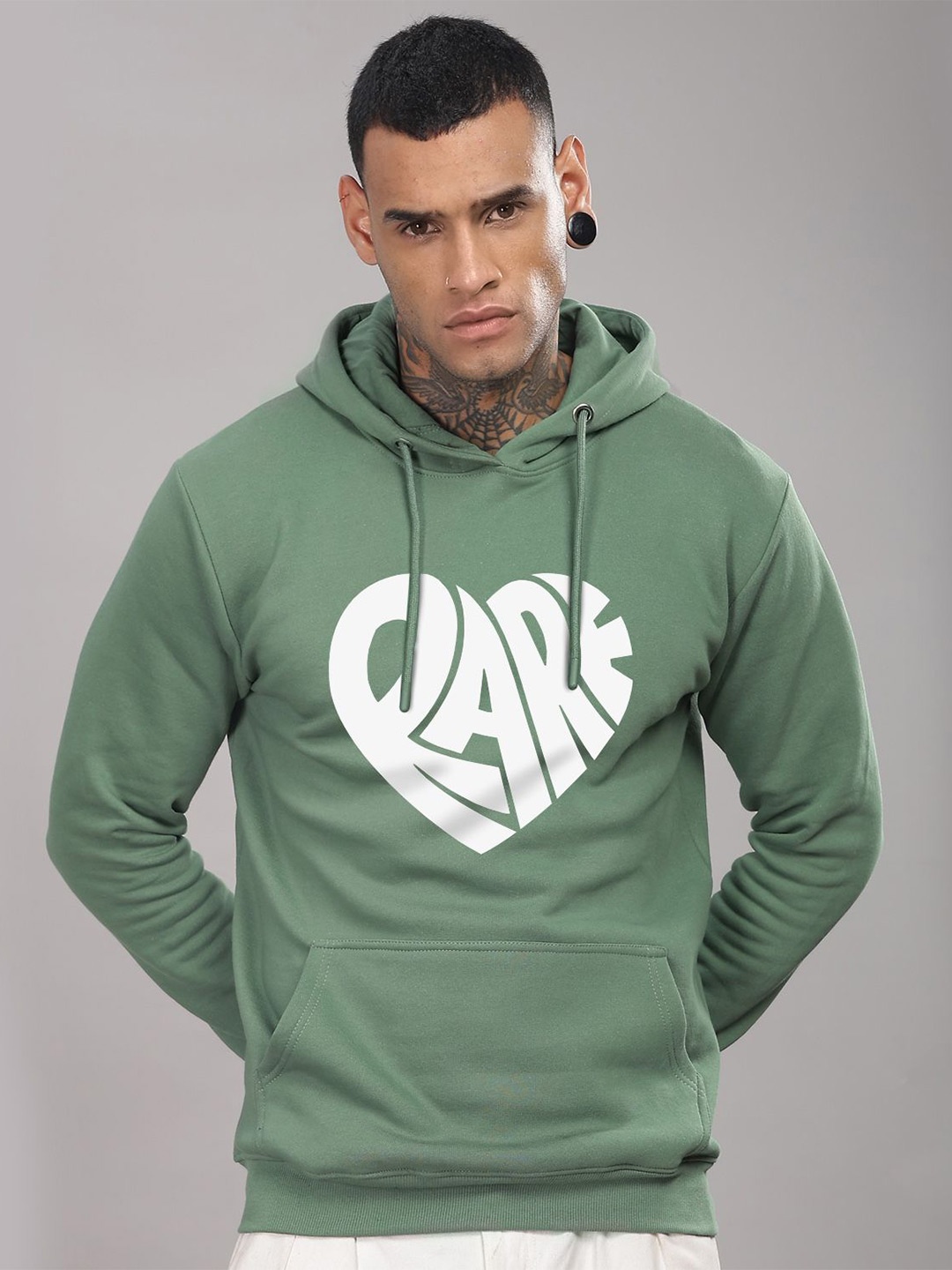 

ADRO Men Printed Cotton Hooded Casual Pullover Sweatshirt, Sea green