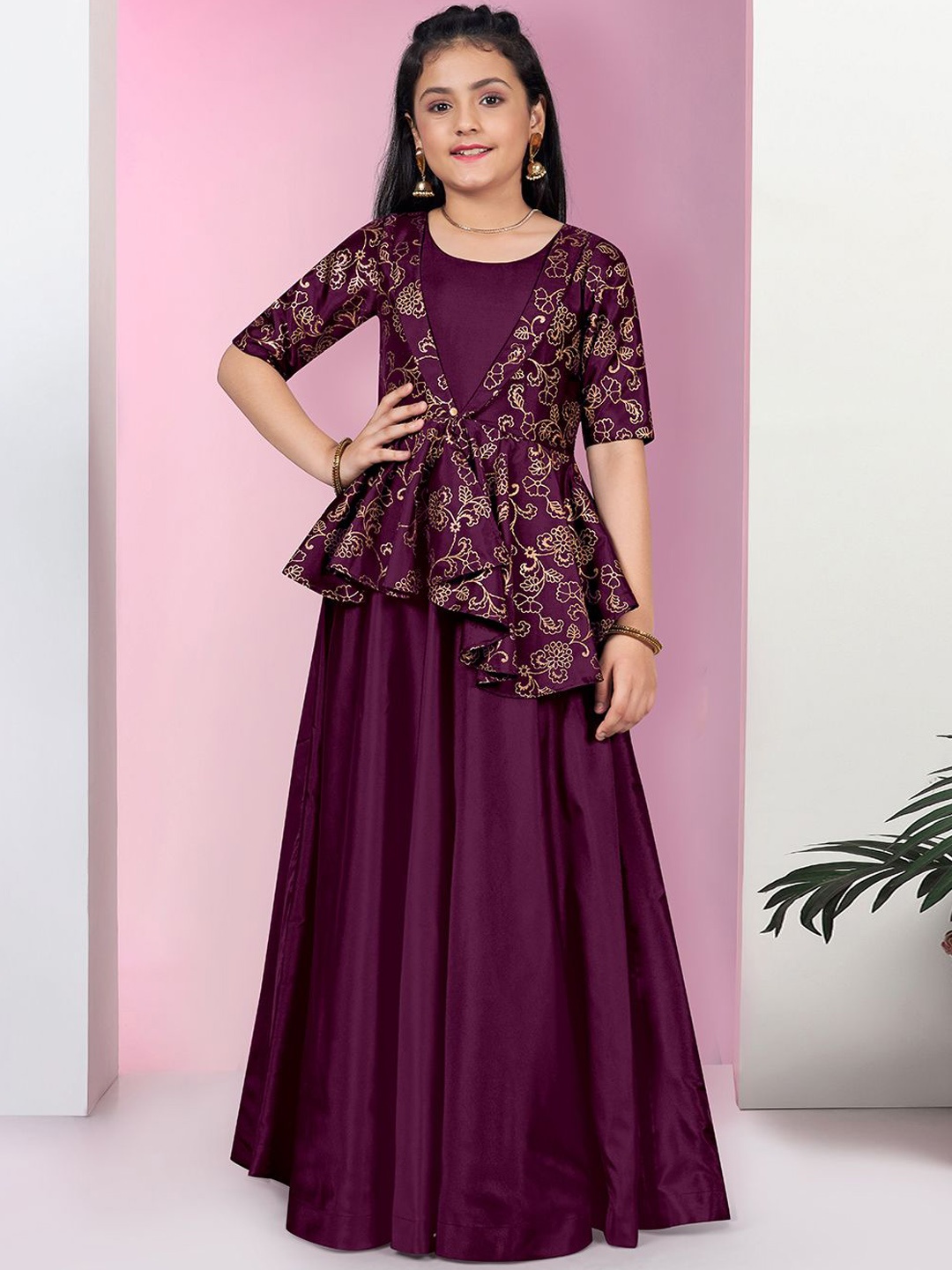 

BAESD Girls Cotton Ethnic Motifs Printed Maxi Length Ethnic Dresses, Purple