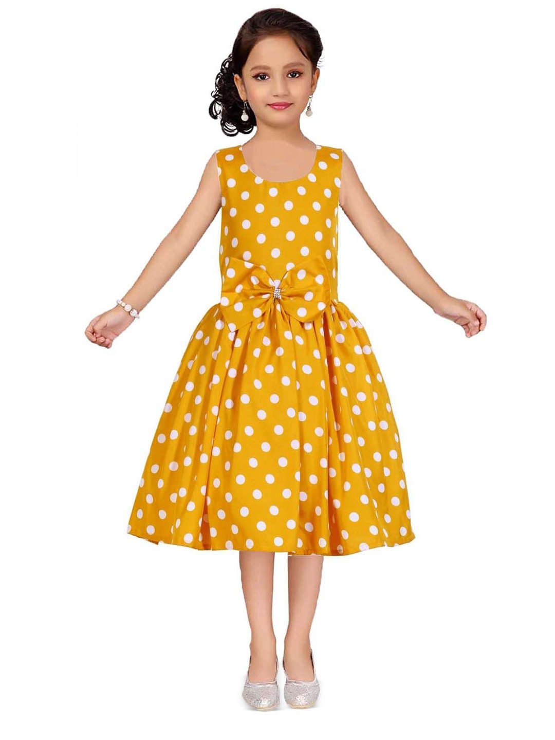 

Wish little Girls Polka Dot Printed Fit and Flare Dress, Mustard