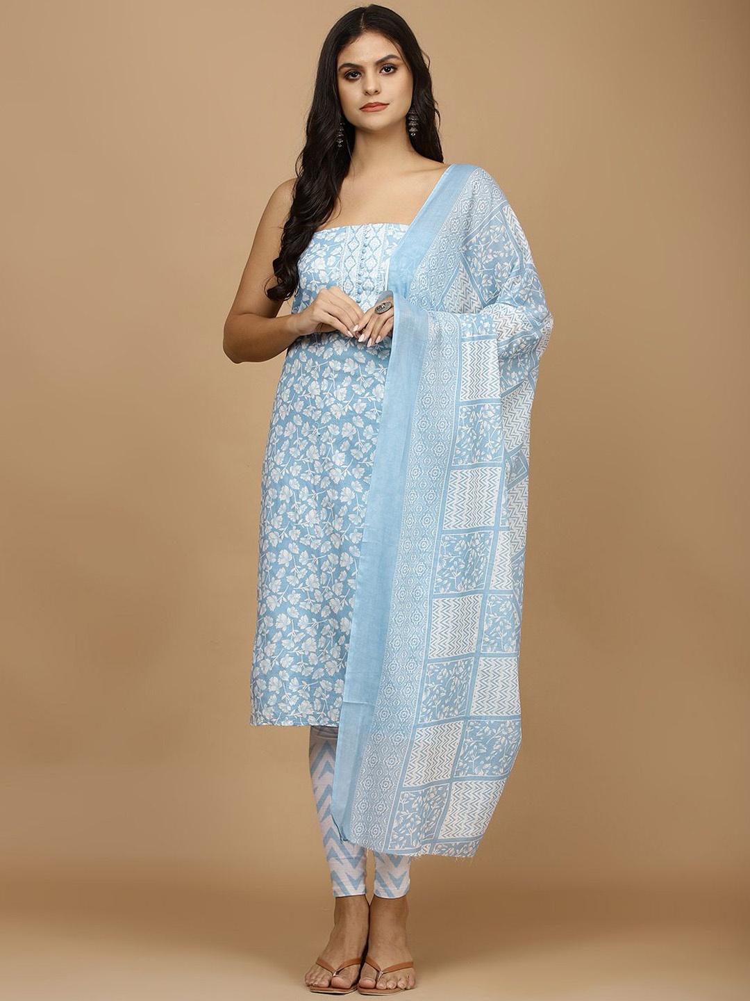 

Meena Bazaar Floral Printed Unstitched Dress Material, Blue