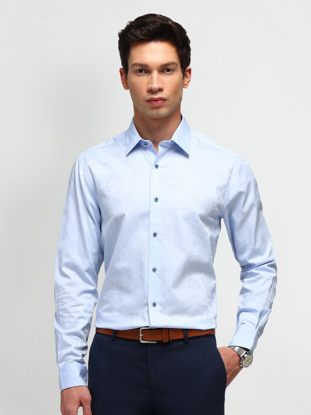 

Arrow Men Manhattan Spread Collar Textured Cotton Slim Fit Casual Shirt, Blue