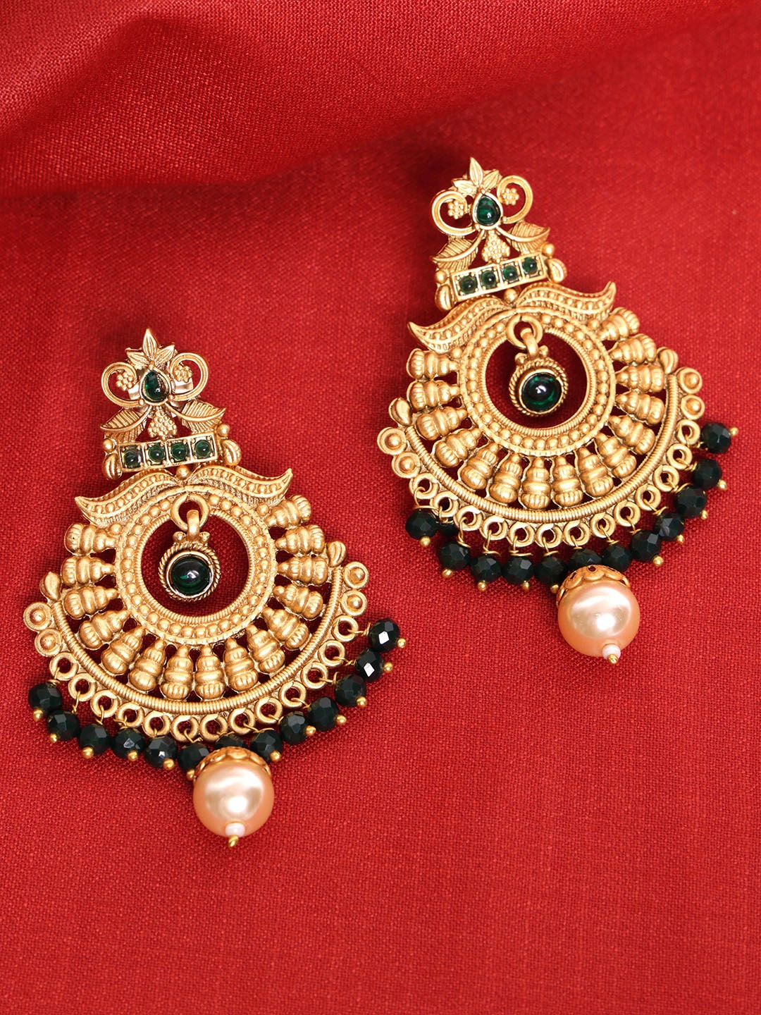 

PANASH Gold Plated Beaded Contemporary Drop Earrings