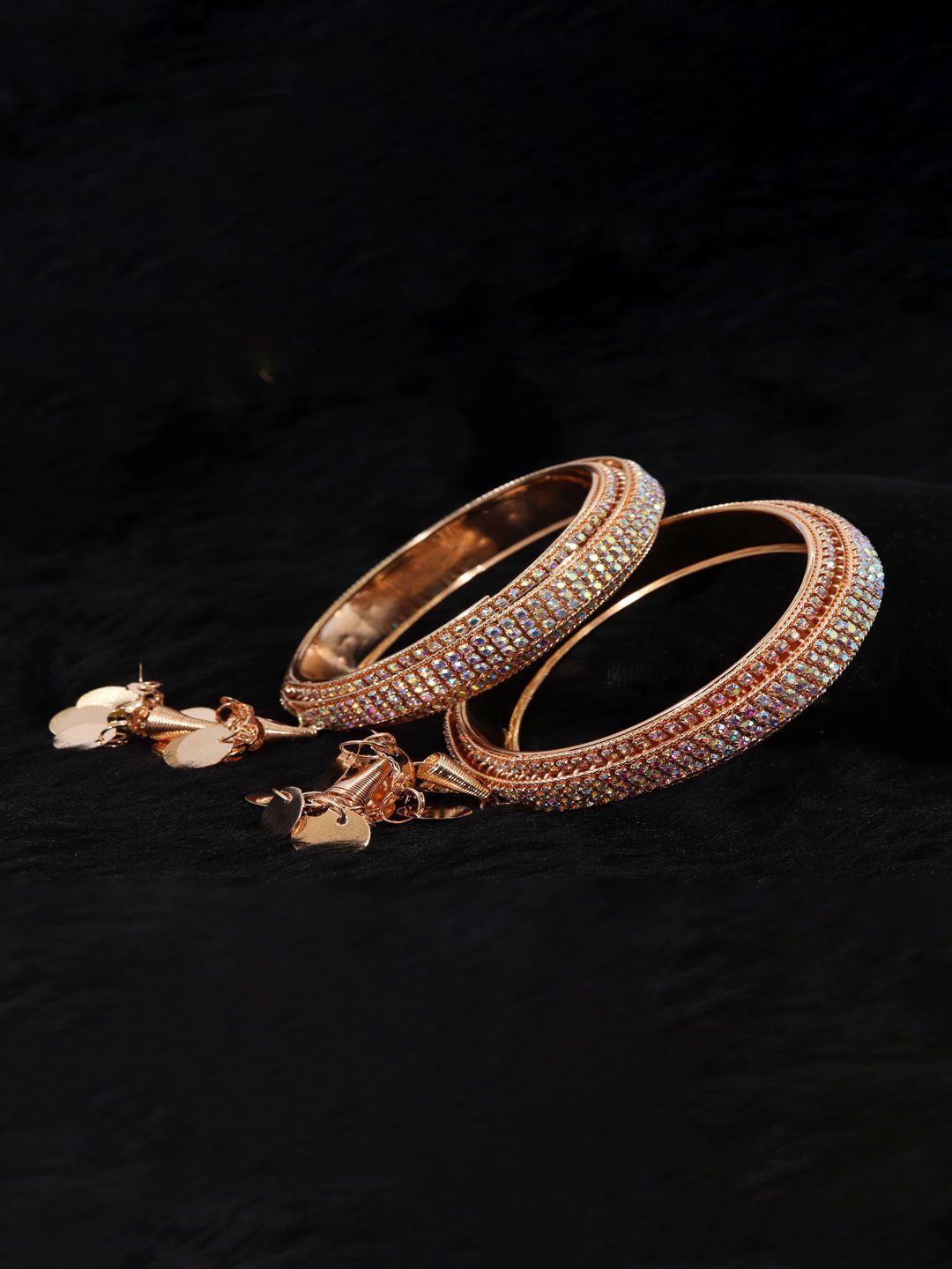

ZULKA Set Of 2 Rose-Gold Plated American Diamond-Studded Bangles