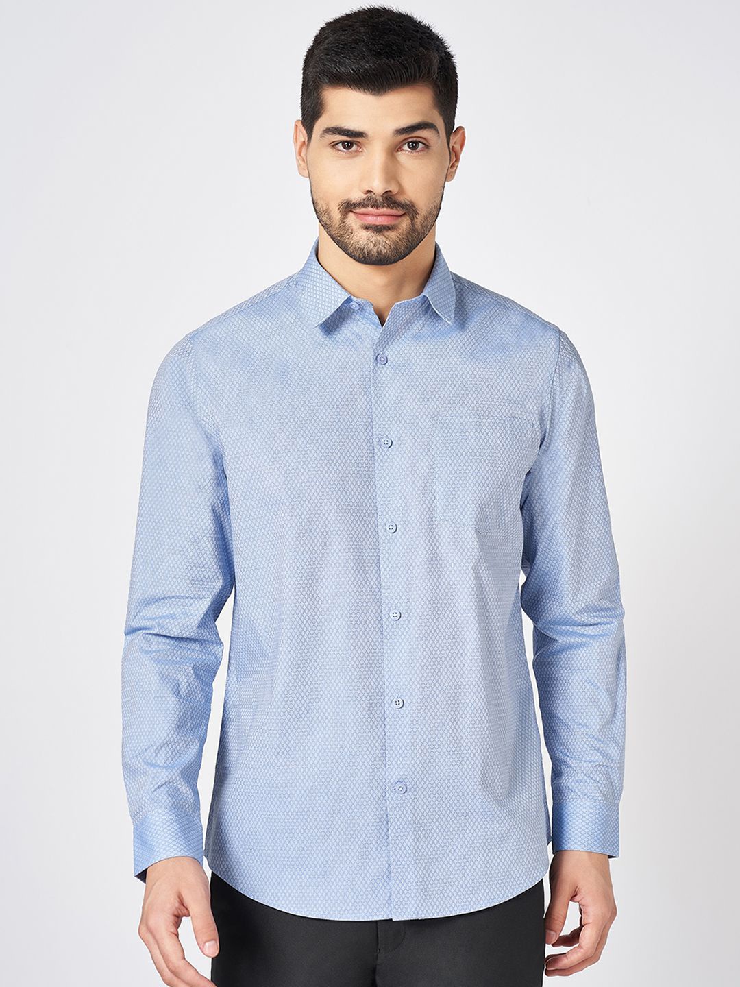 

Peregrine by Pantaloons Men Spread Collar Micro Ditsy Printed Cotton Formal Shirt, Blue