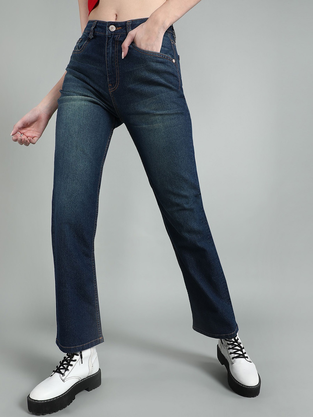 

BAESD Women Straight Fit Light Fade Stretchable Jeans, Blue