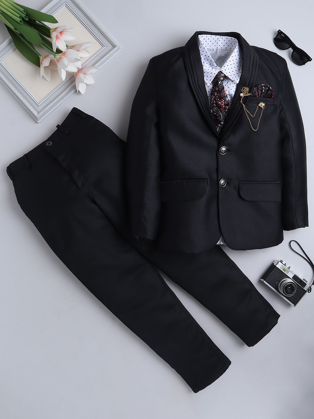 

BAESD Boys Shawl Collar Single-Breasted 3-Piece Suit Set, Black