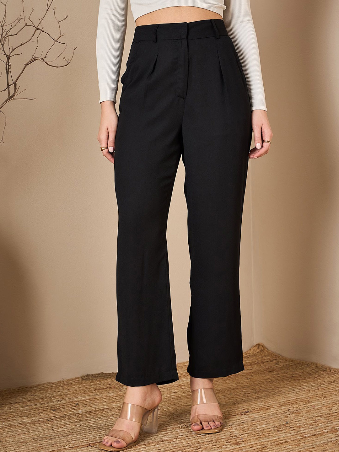 

Kibo Women Mid-Rise Formal Trousers, Black