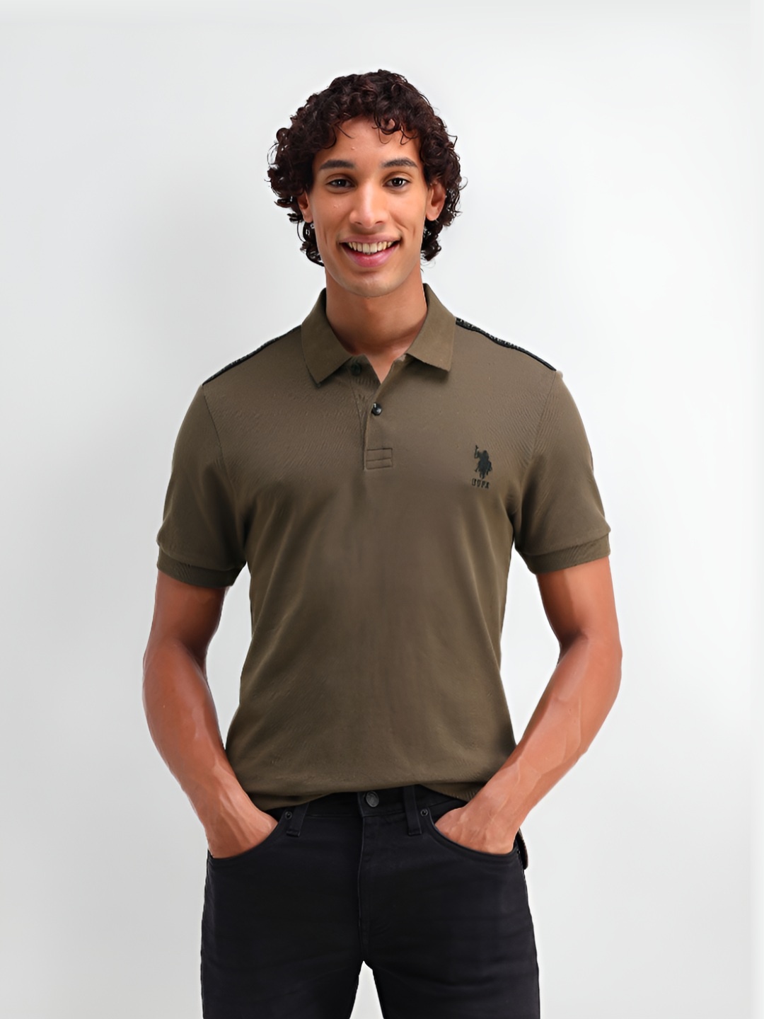 

U.S. Polo Assn. Denim Co. Men Solid Polo Collar Cotton Slim Fit T-shirt, Khaki