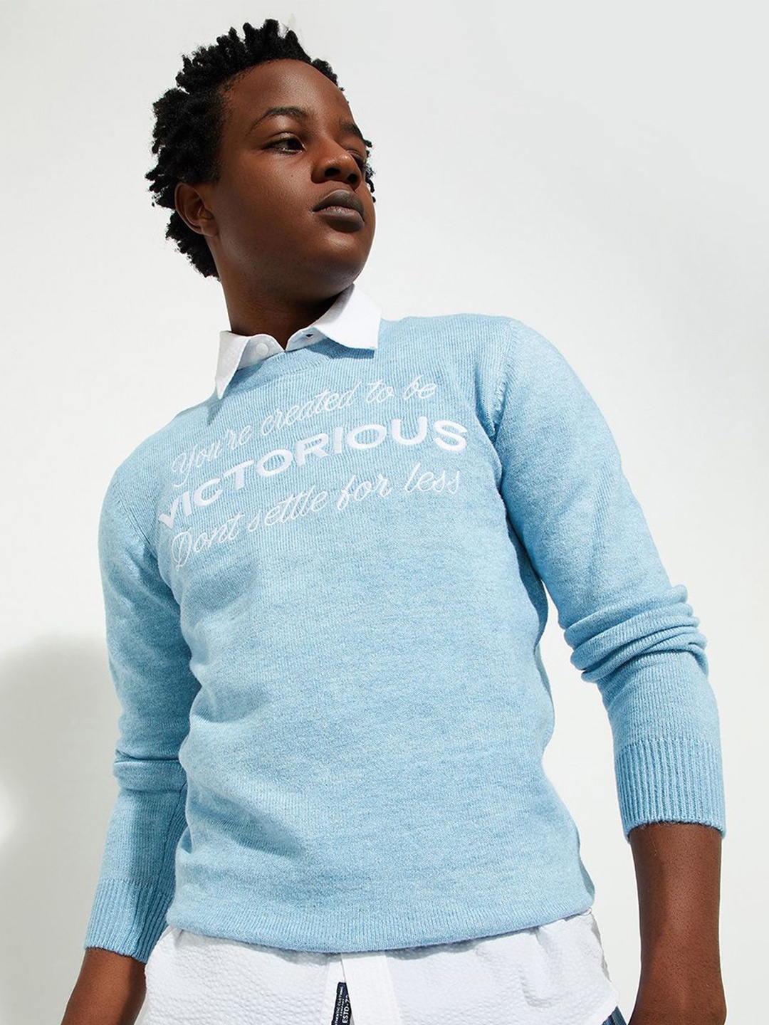 

Max URB_N Men Embroidered Sweater, Blue