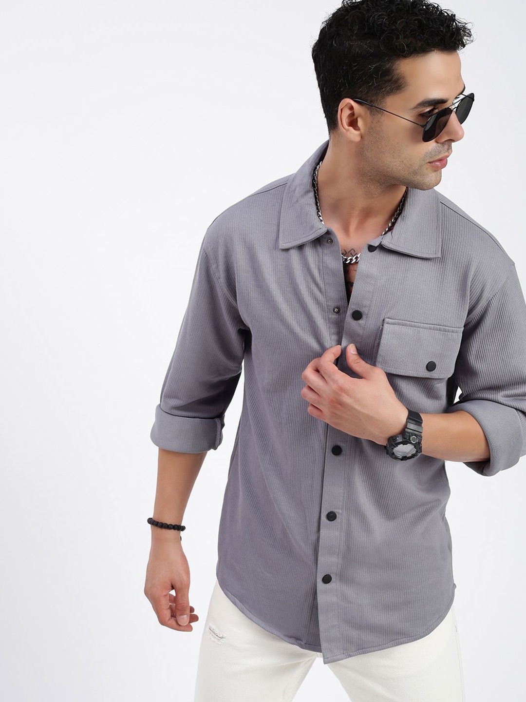 

SHOWOFF Men Standard Spread Collar Textured Cotton Casual Shirt, Grey