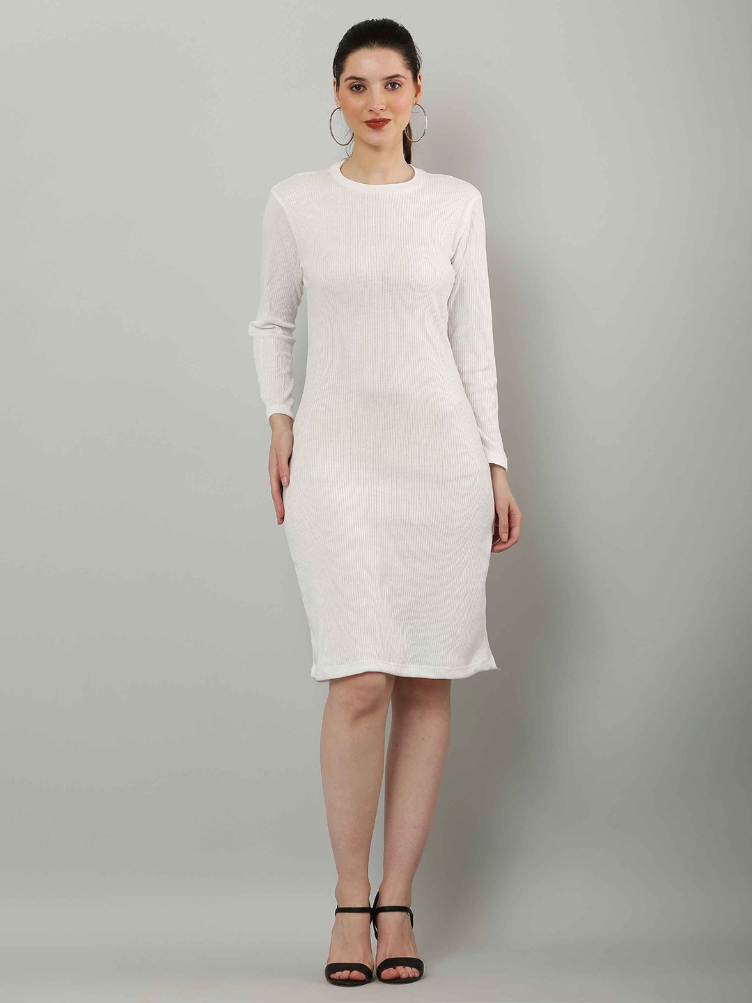 

SQew Women Solid Cotton Bodycon Dress, White