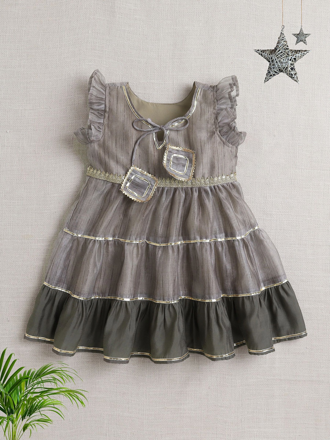 

The Magic Wand Kids - Girls Embellished Fit - Flare Ethnic Dresses, Grey