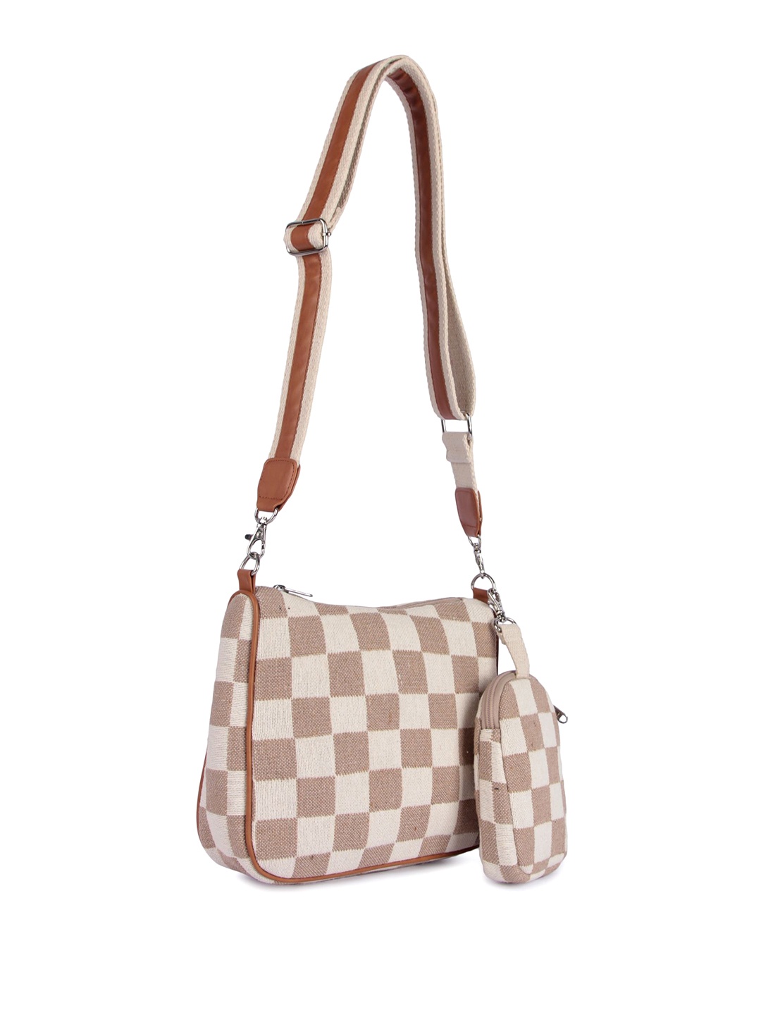 

Mast & Harbour Women Checked Structured Sling Bag With Pouch, White
