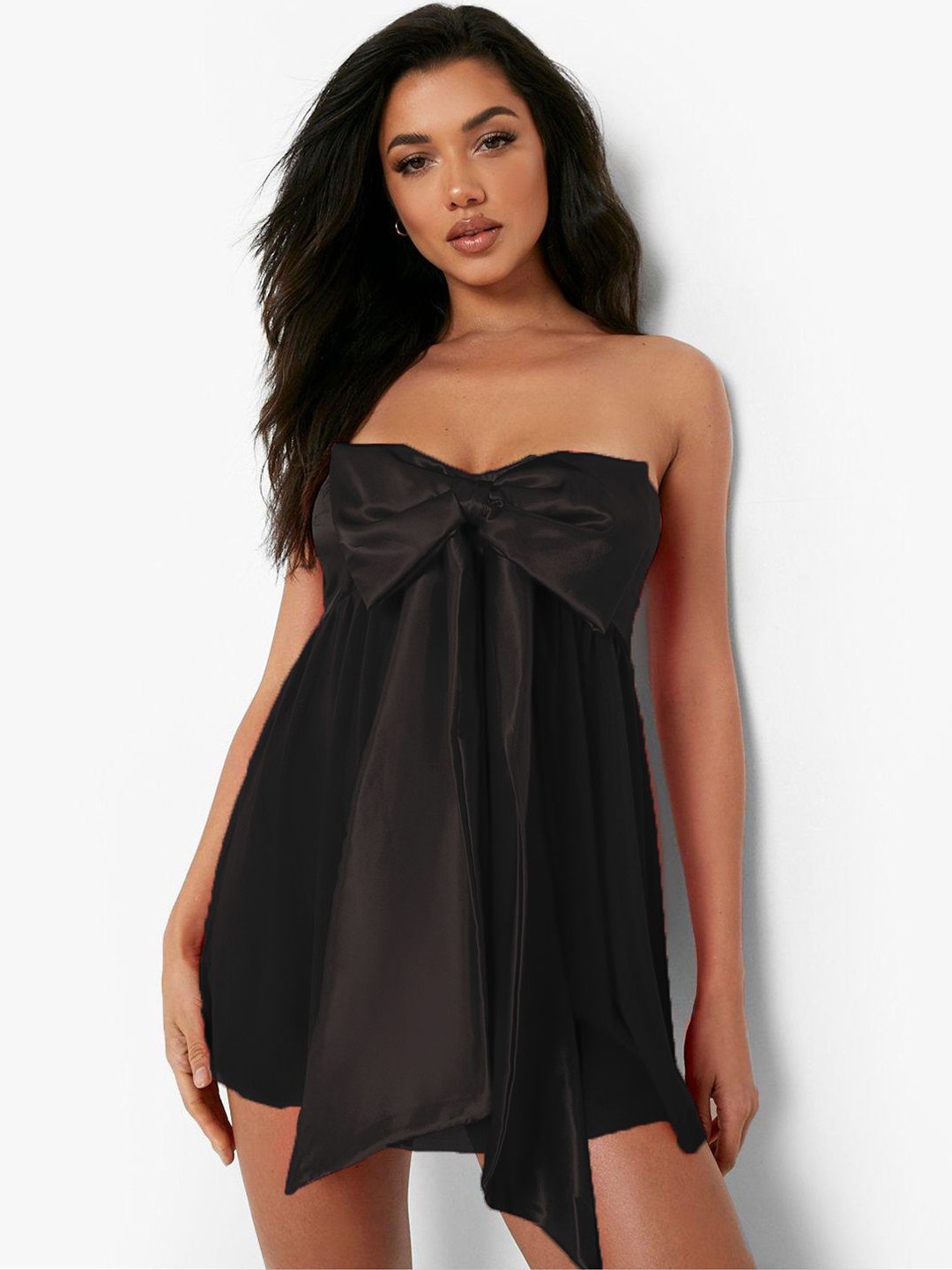 

VAGHBHATT Strapless Bow Detailed Net Baby Doll, Black