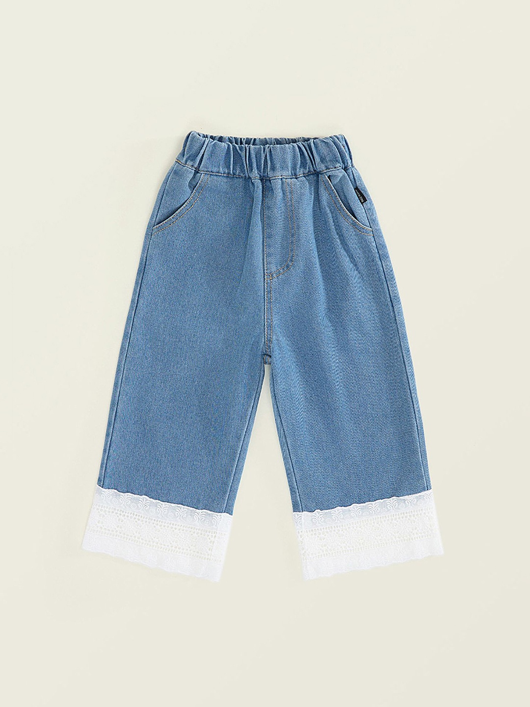 

LULU & SKY Girls Cotton Wide Leg High-Rise Low Distress Jeans, Blue