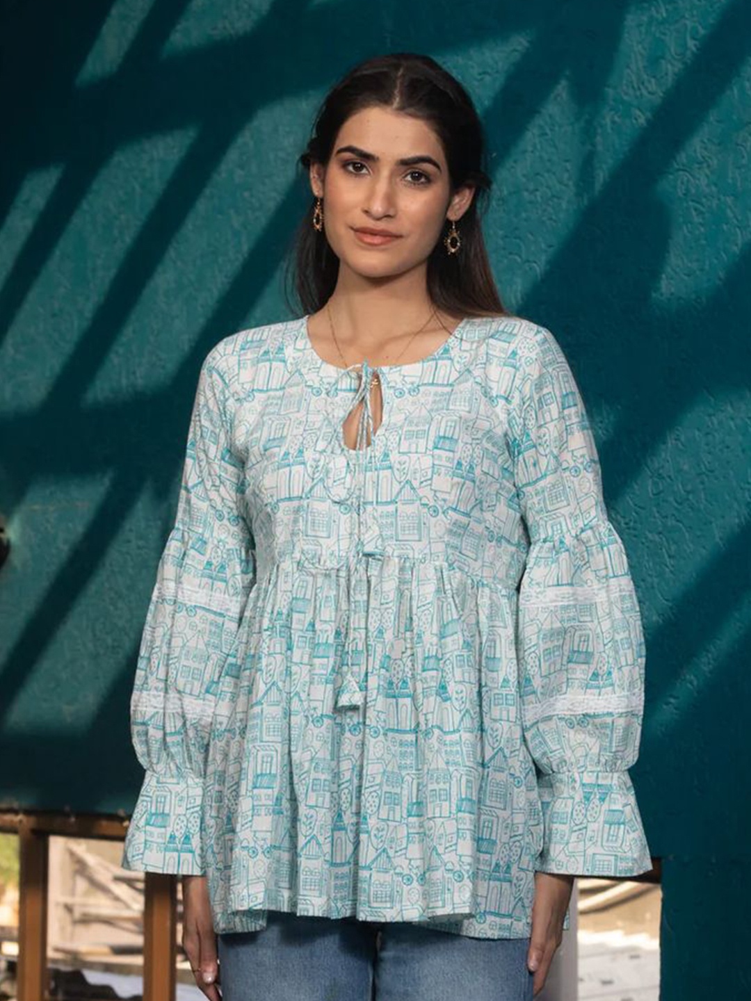 

SUKITI Women Ethnic Motifs Printed Top, Blue