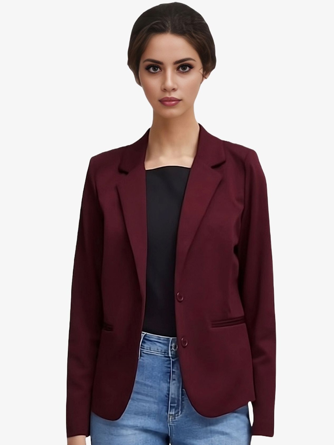 

BAESD Women Notched Lapel Collar Single-Breasted Formal Blazer, Maroon