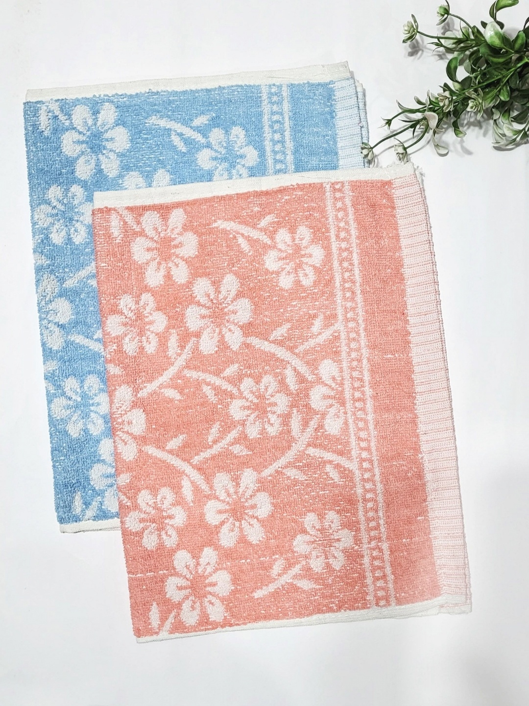 

ANA Blue & Orange Coloured 2 Pieces Printed Pure Cotton Hand Towels