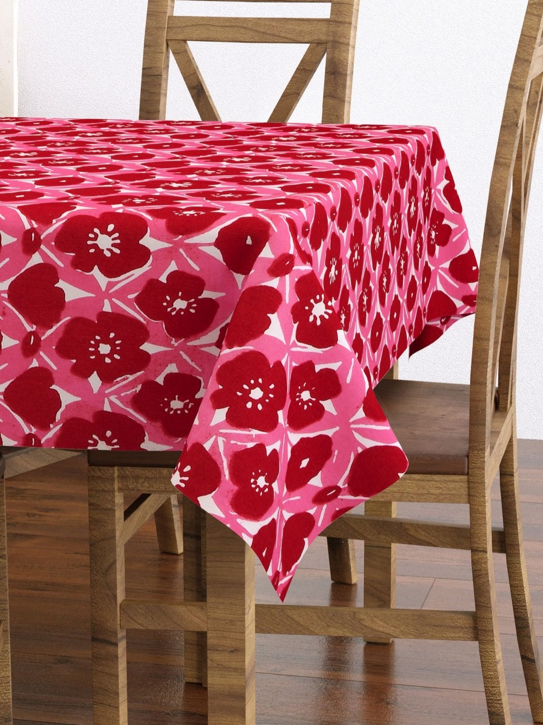 

BLOCKS OF INDIA Pink Floral Cotton 4-Seater Table Cover