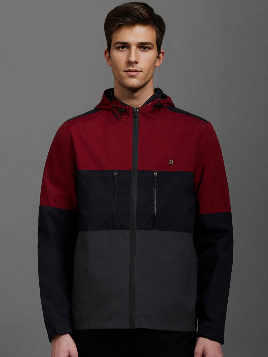 

Louis Philippe Sport Men Colourblocked Sporty Jacket, Maroon