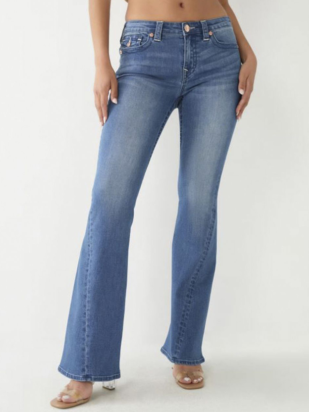 

True Religion Women Washed Flare Fit Low-Rise Jeans, Blue