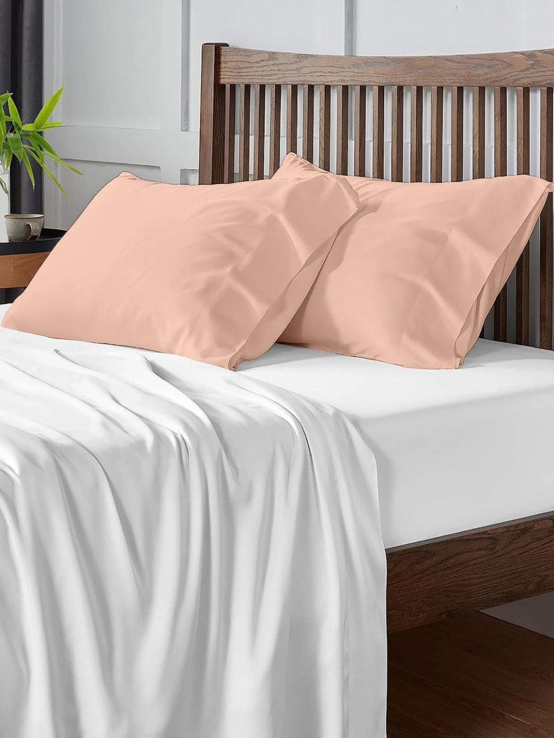 

Sleepino Peach-Coloured 6 Pieces Solid Pure Cotton Rectangle Pillow Covers