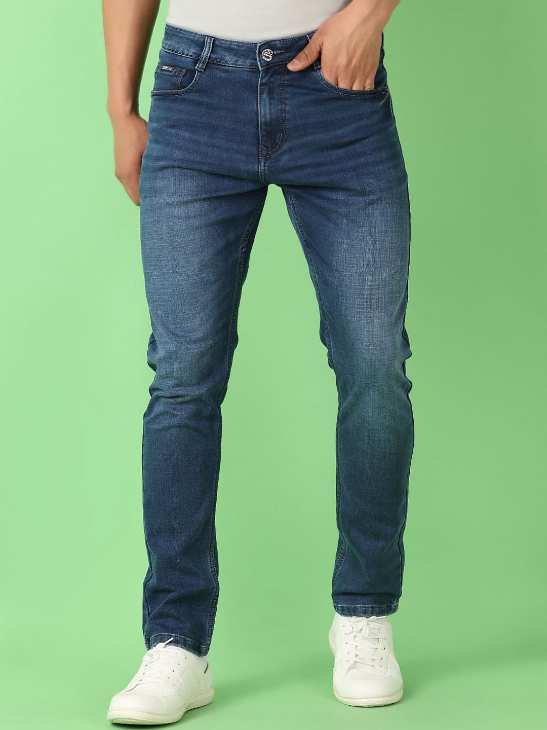 

V-Mart Men Cotton Skinny Fit Low Distress Light Fade Stretchable Casual Jeans, Blue