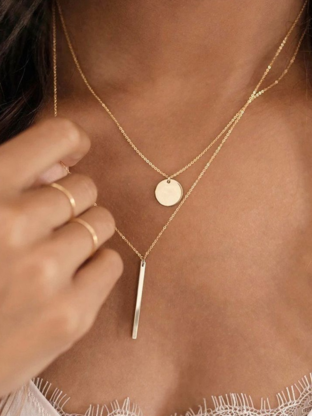 

MYKI Gold-Plated Stainless Steel Elegant Layered Statement Necklace