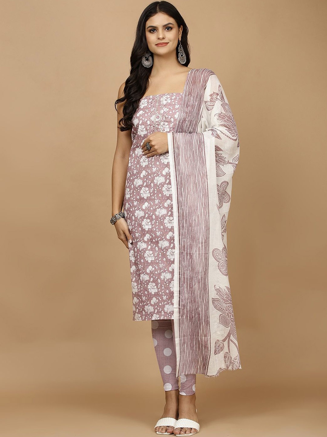 

Meena Bazaar Floral Printed Unstitched Dress Material, Purple