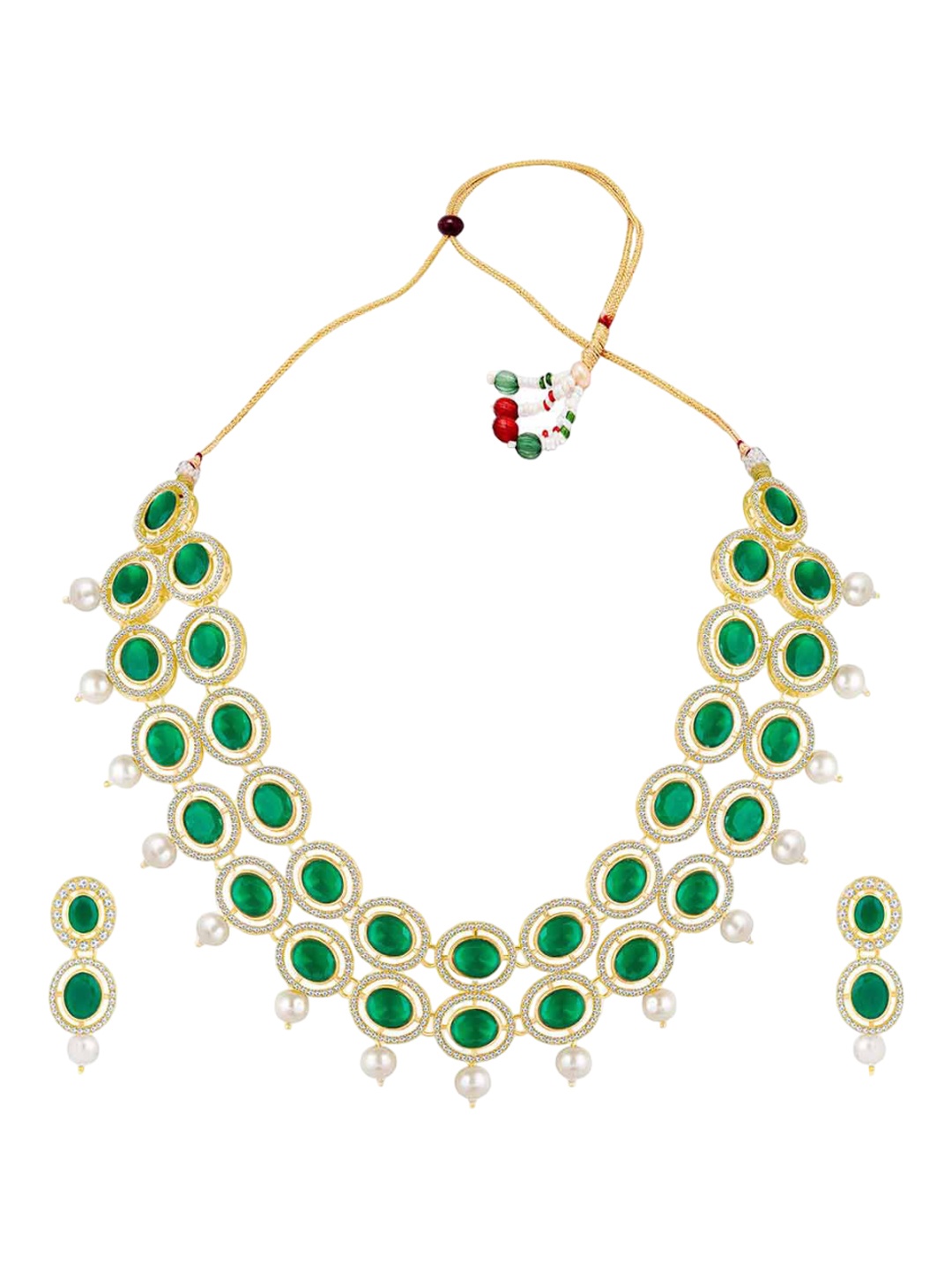 

Peora Gold Plated Cubic Zirconia Stone Studded & Beaded Jewellery Set