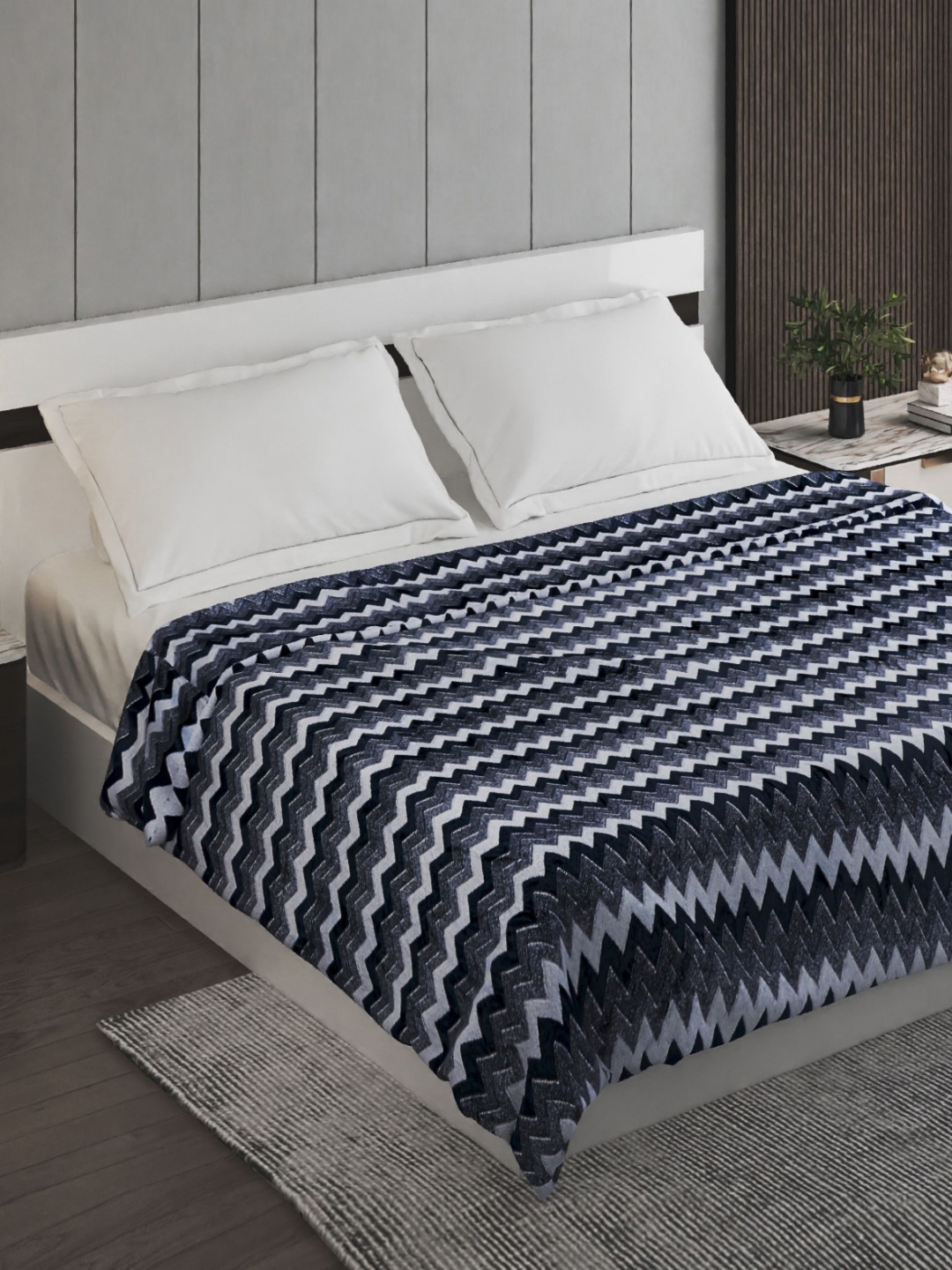 

Home Centre Blue & White Striped 233 GSM Double Bed Blanket