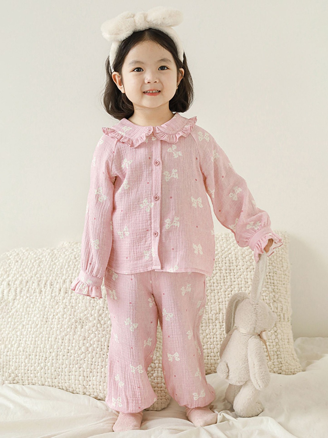 

LULU & SKY Girls Printed Pure Cotton Peter Pan Collar Maxi Nightdress, Pink