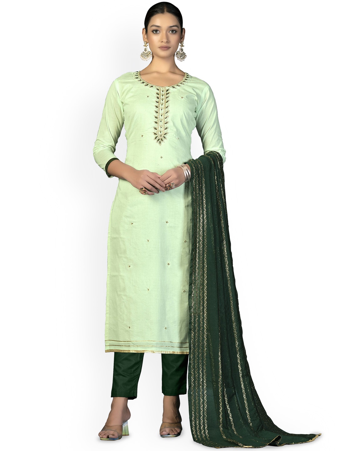 

Maroosh Ethnic Motifs Embellished Unstitched Dress Material, Green