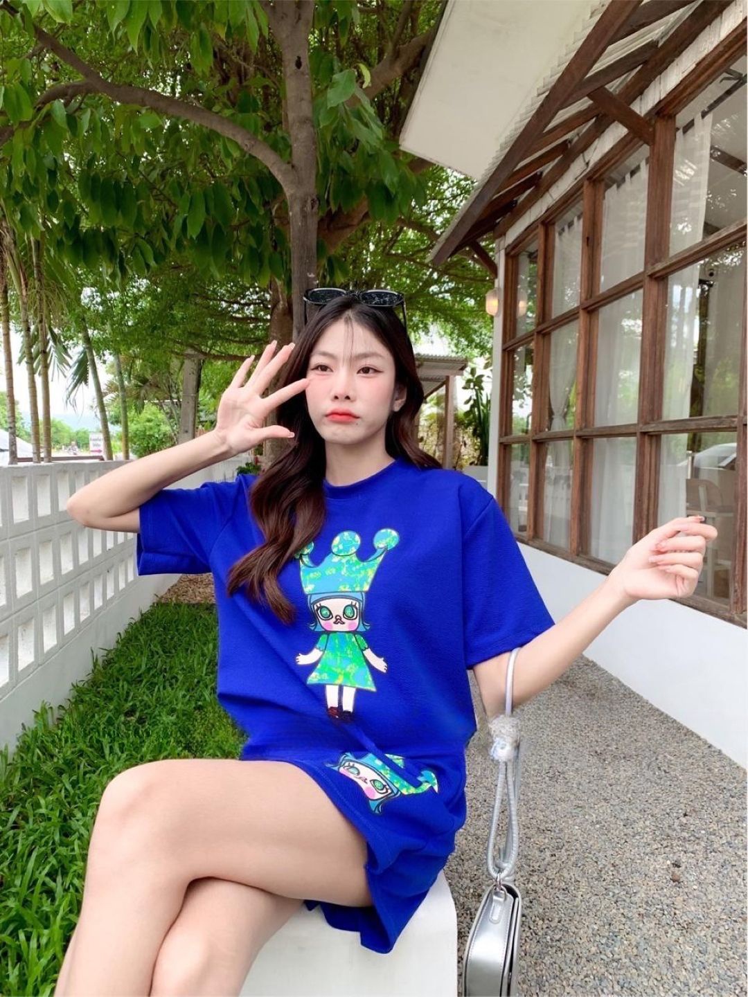 

StyleAsh Graphic Printed Round Neck T-shirt With Skirt, Blue