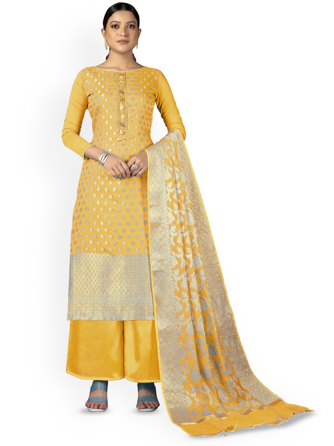 

Maroosh Woven Design Unstitched Dress Material, Yellow