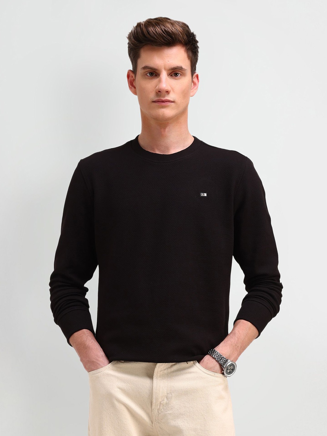 

Arrow Sport Men Round Neck Cotton Pullover Sweatshirt, Black