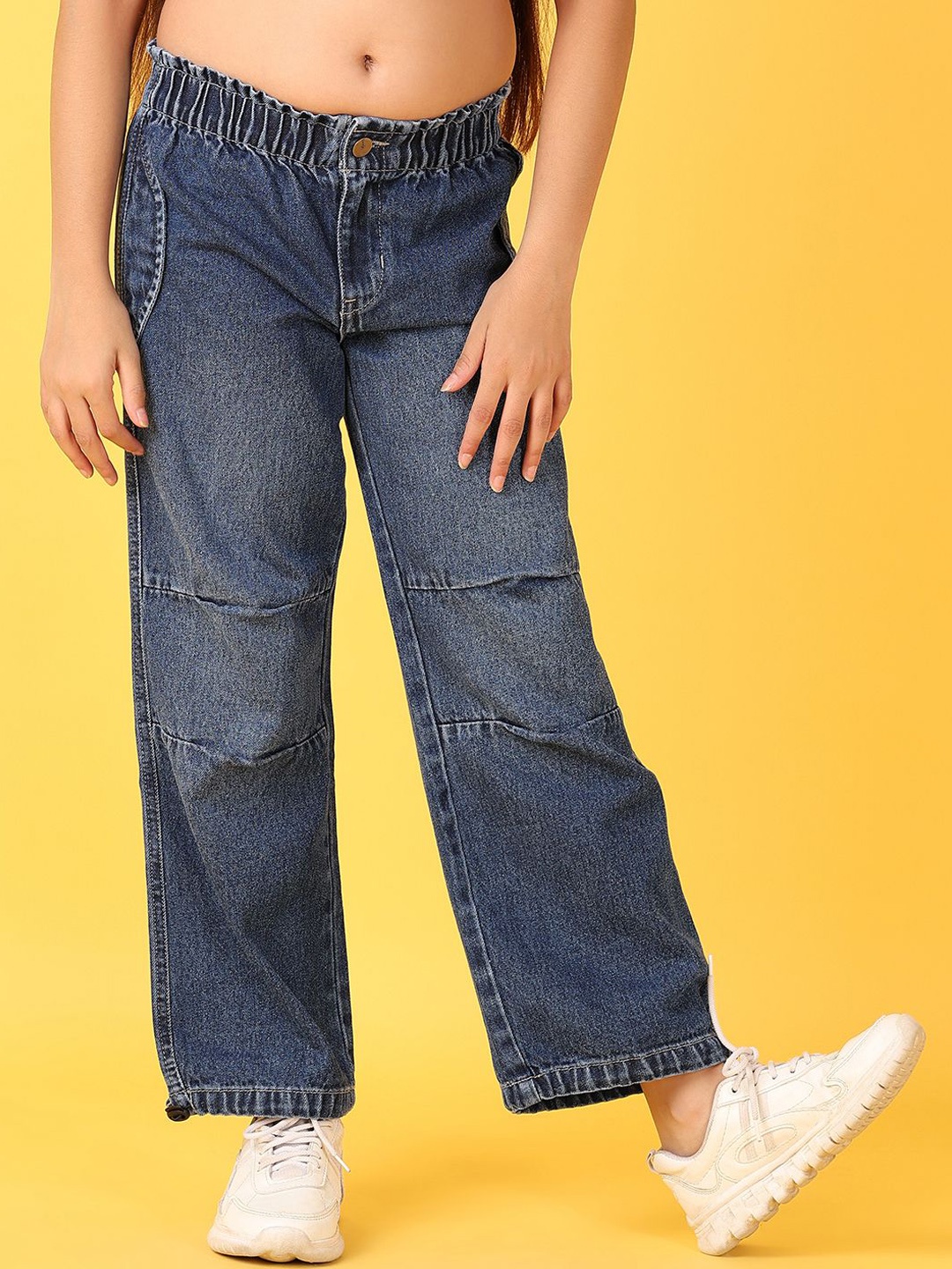 

V-Mart Girls Jogger Low Distress Light Fade Stretchable Cotton Jeans, Blue