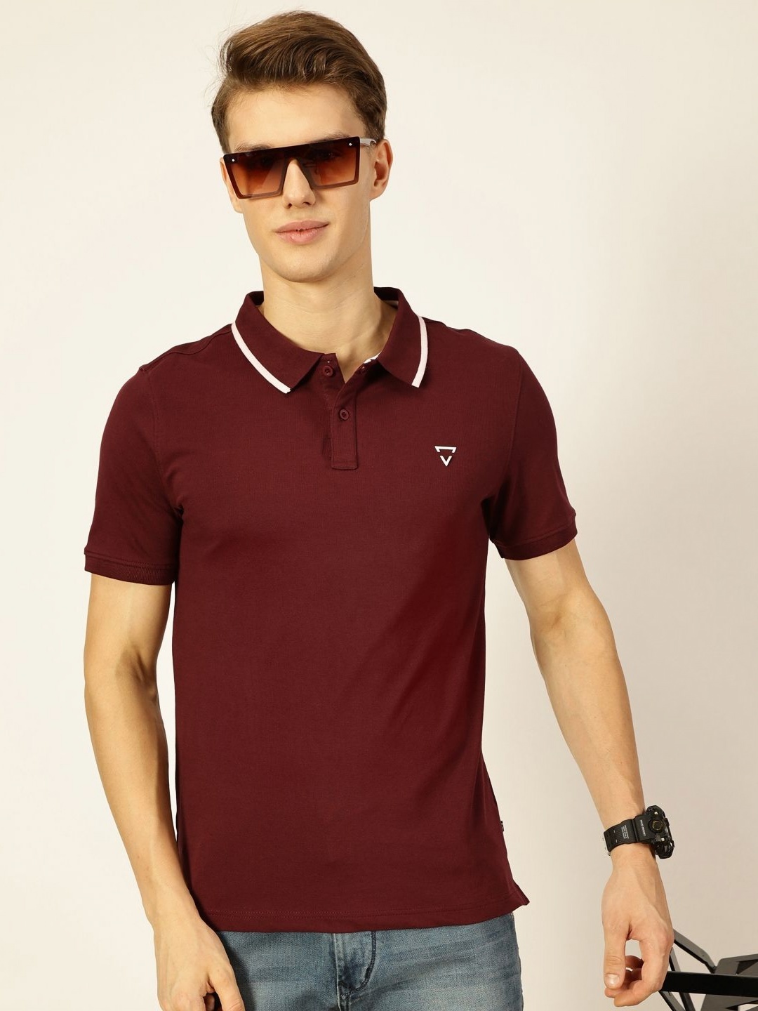 

Thomas Scott Men Solid Polo Collar T-shirt, Maroon