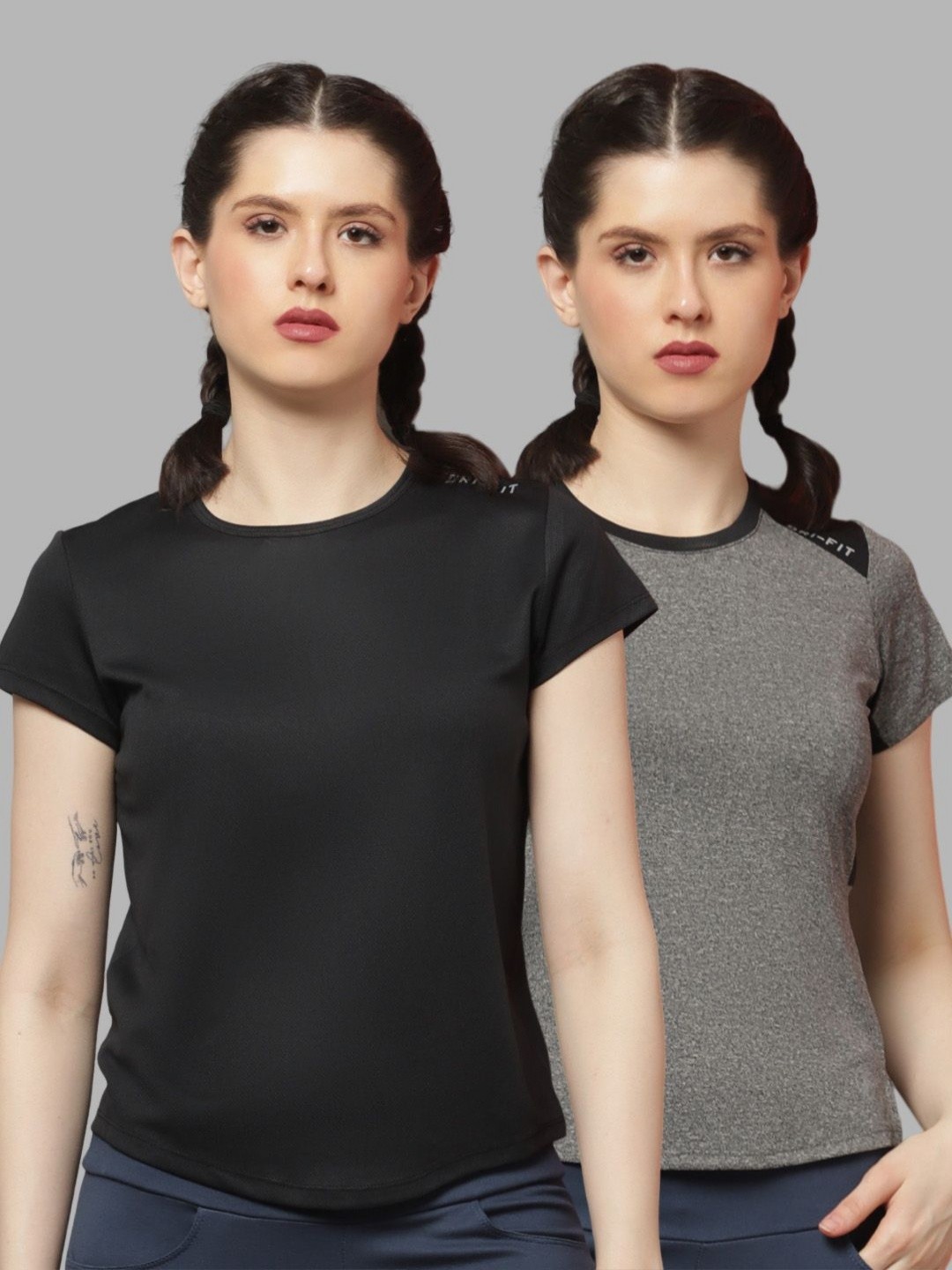 

Friskers Women Pack Of 2 Colourblocked Round Neck T-shirts, Black