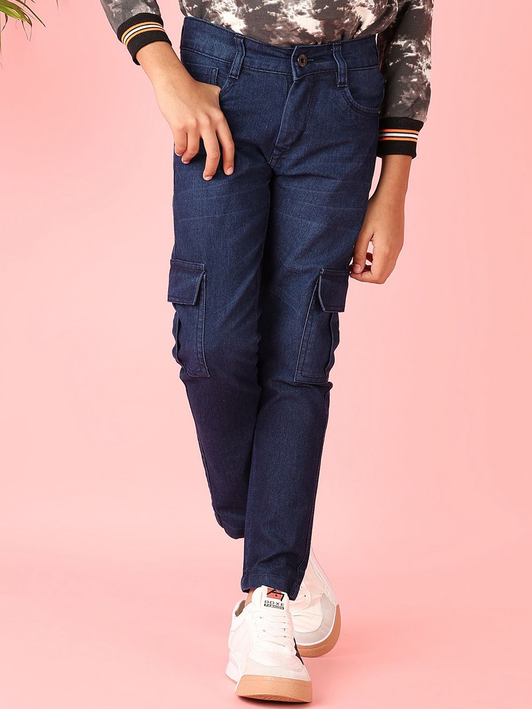 

V-Mart Boys Skinny Fit Low Distress Light Fade Stretchable Jeans, Blue